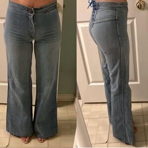 Vintage 70s Hippie Bell Bottom Jeans Corset Back Size 23 24